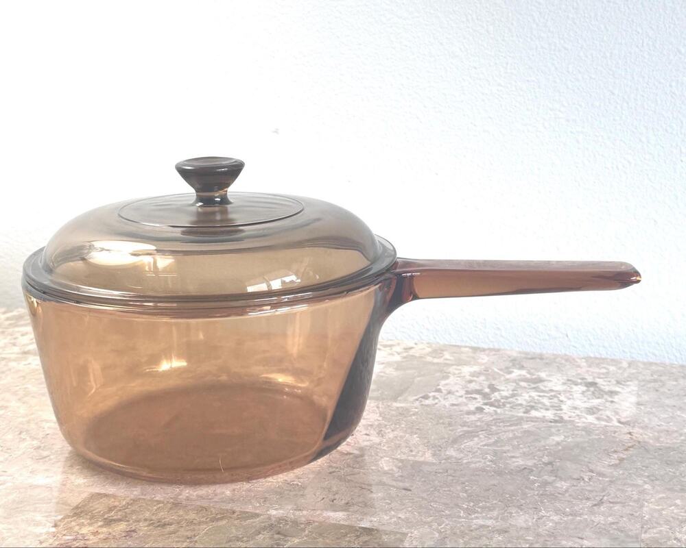Vintage 1.5L Corning ware Amber Visions ware cookware saucepan with lid